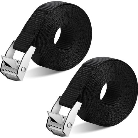 Sangles d'arrimage 5m, 2 pièces Noir avec boucle à cliquet, largeur 25mm