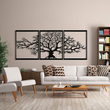 Metal Tree of Life, Wall Decor, 3D Metal Sculpture, for Home, Office, Bedroom, Living Room, Outdoor Decor, Large Set of 3, Black, (144.78x58.42 cm)- (1/5)