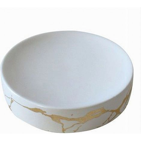 Cleafe - Piattino Porta Sapone Saponetta Bagno Accessorio Arredo Effetto Marmo Oro 59887 - (1/3)