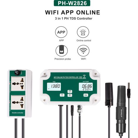 Professioneller 3-in-1-WLAN-Online-pH/TDS-Regler, pH/TDS/TEMP-Wasserqualitätstester für Aquarien und Hydrokulturen