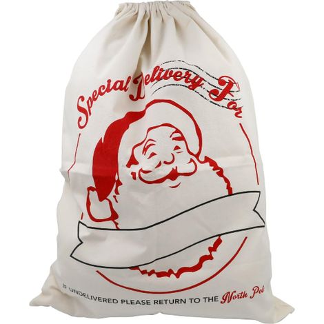 Grand sac postal blanc en corde de Noël avec Père Noël (1/5)