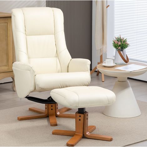 Fauteuil relax inclinable avec repose-pieds et fonction bascule, dossier haut, ivoire (1/5)