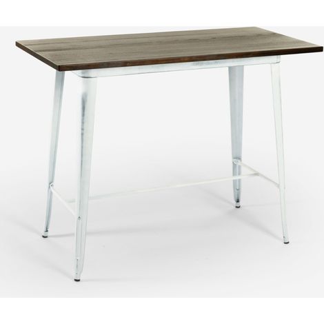 Tavolo bar alto sgabelli vintage industriale 120x60x106 Catal Brush - Bianco