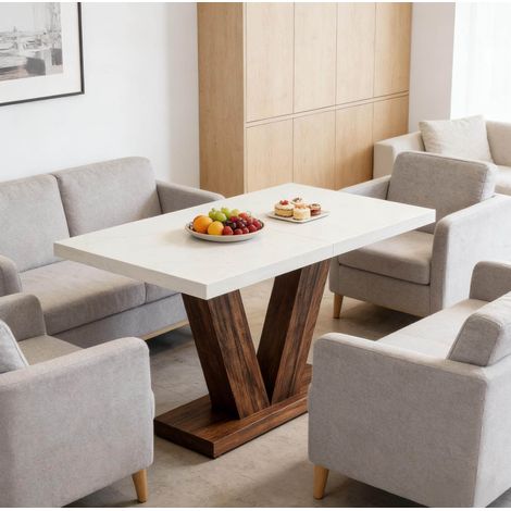 Tavolo da pranzo rettangolare in legno marrone rustico e bianco 120x80x75 cm per 4-6 persone (1/5)