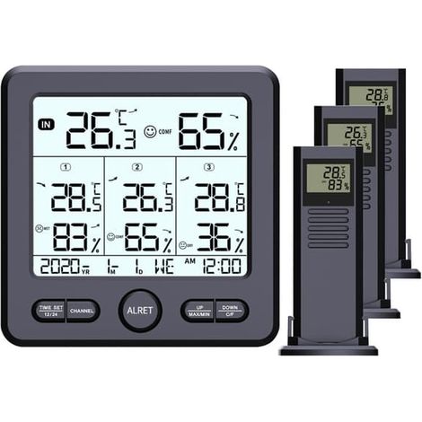 Thermomètre/hygromètre numérique avec 3 capteurs déportés Noir (1/5)