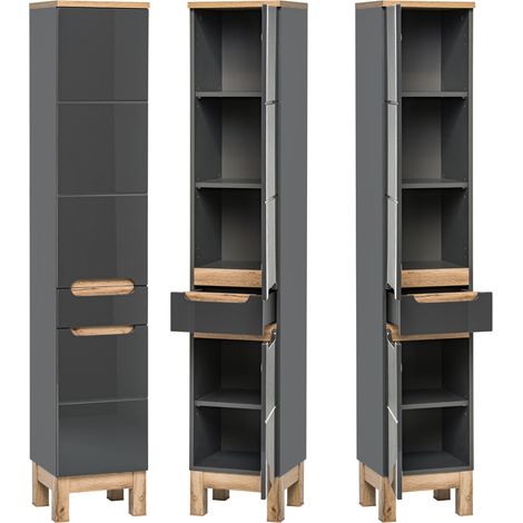 Badezimmer Hochschrank SOLNA-56 inkl. Standfüßen, Hochglanz grau, B x H x T ca. 35 x 187 x 33cm (1/5)