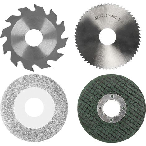 Jeffergarden Ensemble de lames de tronçonneuse, comprenant une lame de scie en résine de 63 mm (2,5"), une lame de scie diamantée de 60 mm, une lame de scie en acier rapide de 2,5" et une lame de scie