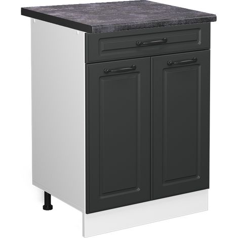 Mobiletto base per cucina R-Line, Antracite casa di campagna, 60 cm con cassetto, PL Antracite, Vicco