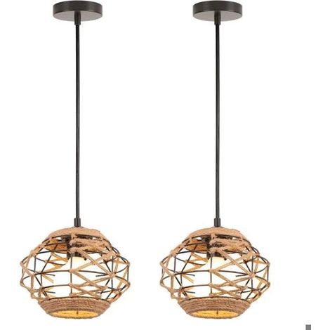 Suspension Luminaire Industriel - Cage Corde de Chanvre - E27 Éclairage Plafonnier pour Salon (1/4)