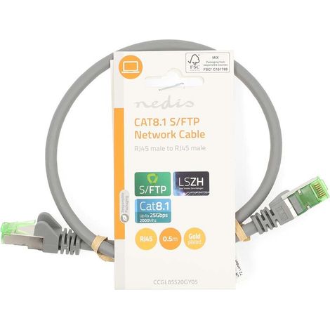 Nedis Cat 8.1-Netzwerkkabel / S/FTP / RJ45 Stecker / RJ45 Stecker / 0.50 m / Rund / LSZH / Grau / Label