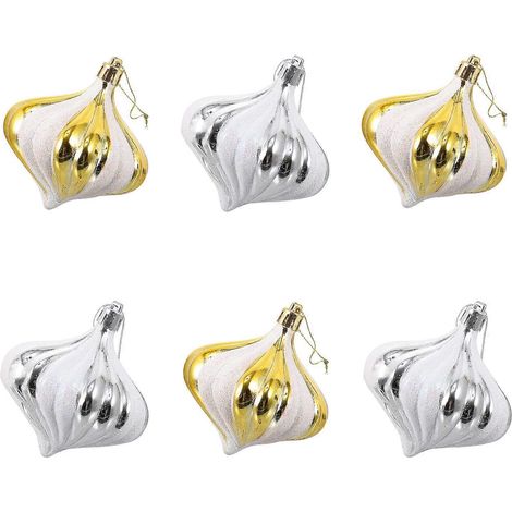 6 Stück Weihnachtsbaum-Hängeornamente, Party-Zwiebelkugeln, Anhänger-13X7X7CM-Golden Silver (1/3)