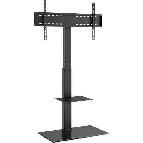 Support TV Mural Mobile pour TV 32-85", Pied Réglable en Hauteur avec Base en Verre Trempé, pour Salon et Chambre