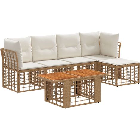 Conjunto de sofás de jardín 6 uds. Natural y Crema vidaXL (1/5)