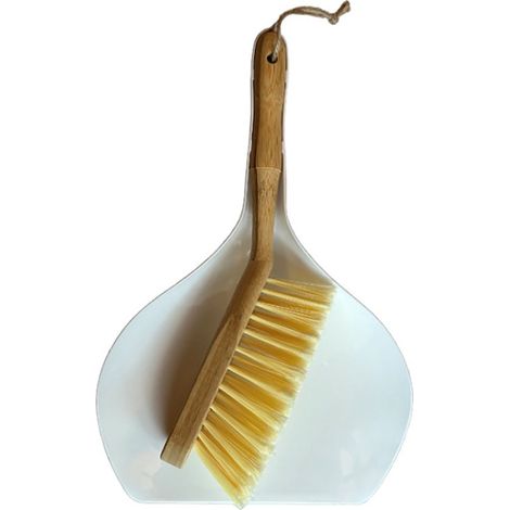 Set balayette et pelle 2-en-1, petite pelle et brosse à main pour nettoyage intérieur et extérieur, format pratique, blanc (1/5)