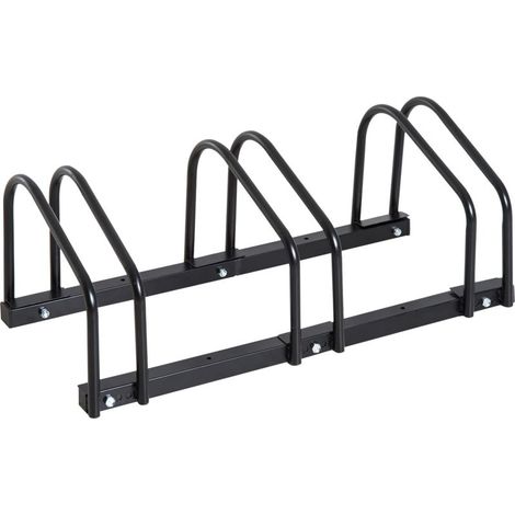 Râtelier 3 vélos - - rangement pneu 65 mm sol ou mural - pour VTT enfants BMX - 76 x 33 x 27 cm - acier - noir (1/5)