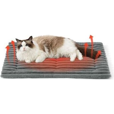 0 - Selbsterwärmende Katzenbettmatte, waschbare Fleecedecke 76 x 50 cm mit rutschfester Unterseite, mittelgroße Hundeboxmatratze für Welpen und Katzen, grau (1/5)