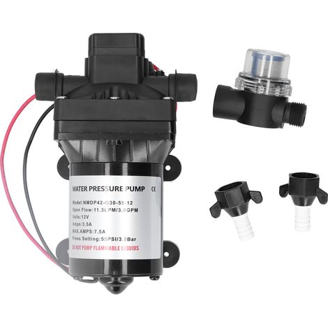 Hydraulische Wasserpumpe, Membranpumpe mit variablem Durchfluss und Druck, 12 Volt und 3,0 Gallonen/min 55 PSI Serie 42 für mobile Toiletten von Wohnmobilen, Boots- und Straßenreinigung, Autowäsche.