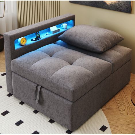 Schlafsofa 177x68x65 cm dunkelgrau aus Leinen mit LED, USB-C und verstellbarer Rückenlehne (1/5)