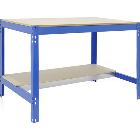 SimonRack Banco da Lavoro da Officina, Portata 600 kg, 842x1510x610 mm, Tavolo da Lavoro, Blu/Legno – Bt-0
