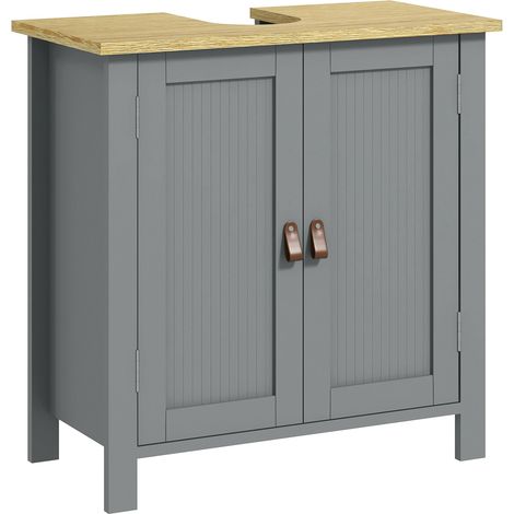 Meuble sous Lavabo, 2 Portes, 60 x 30 x 60 cm, Gris (1/5)