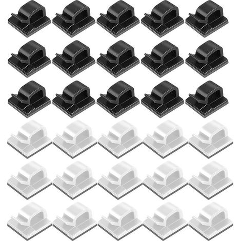 Clips Câbles, Adhésifs Clips Câble, Clips Rangement de Câble, Attache Câble Auto Collant, Gestion de Câble pour Organiseur de Fils Electriques TV, Chargeur, PC, Bureau, Maison, 80 Pièces(Noir+Blanc) (1/5)