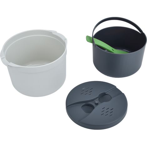 Cuiseur à riz micro-ondes 2L, matériau PP alimentaire, cuillère, couvercle, panier vapeur, passoire, ensemble vert. (1/5)