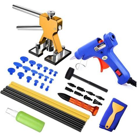 Outil du mécanicien DENUOTOP Kit de débosselage, kit de débosselage, largeur réglable, outil de débosselage sans peinture pour carrosserie automobile/moto/réfrigérateur (doré)