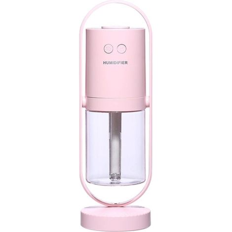 Mini Humidificateur Portable 360° Spin,Ultrasons Humidificateur De Brume,USB Humidificateur De Bureau Personnel pour Les Petites Chambres-Ions Négatifs Rose(7x6,6x21,3cm)