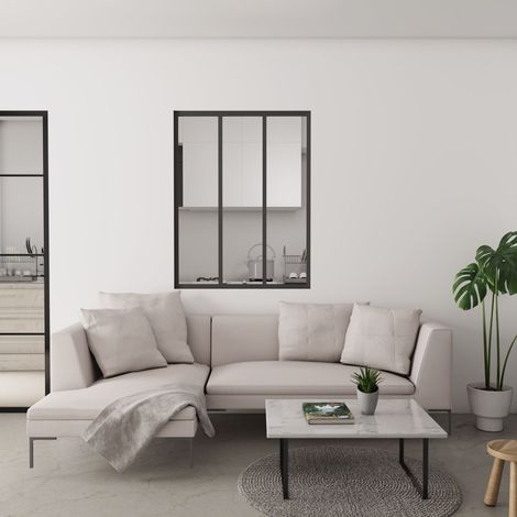 Verrière Atelier en 3 vitrage fixe en cadre noir H.108cm x L.93cm verrière fixe kit de verrière et vitrage