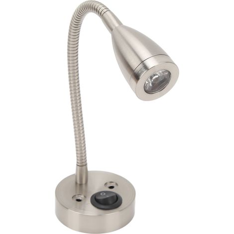 360° schwenkbare LED-Nachttischlampe für Wohnmobile, Boote, LKWs und PKWs mit flexiblem Schwanenhals, 12–24 V DC, Nickel-Finish (1/5)