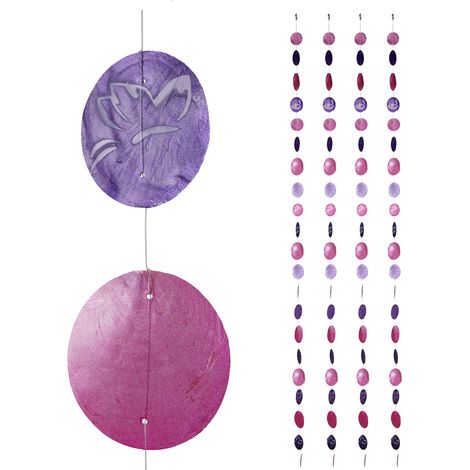 Relaxdays Cortinas con conchas, Ventana, Puerta & Balcón, Divisorias, 180 cm, 4 Uds, Cisnes, Mariposa, Rosa-Morado