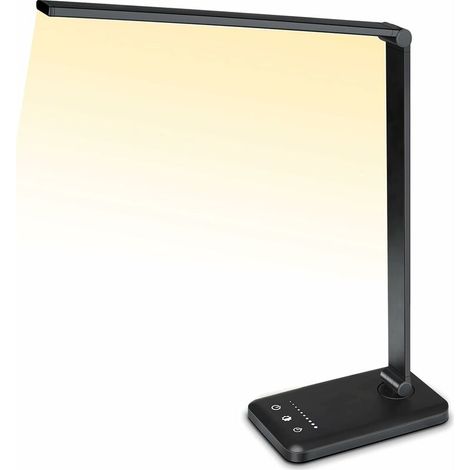 Lámpara de escritorio LED ajustable, 5 modos de iluminación, 10 niveles de brillo, control táctil, plegable con puerto de carga USB, color negro (1/5)