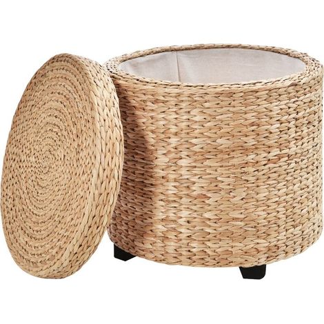 Ottoman round with trunk of storage integrated, box of storage cubique, ottoman in plush on feet, 43 x 43 x 43 cm, kaki. (1/5)