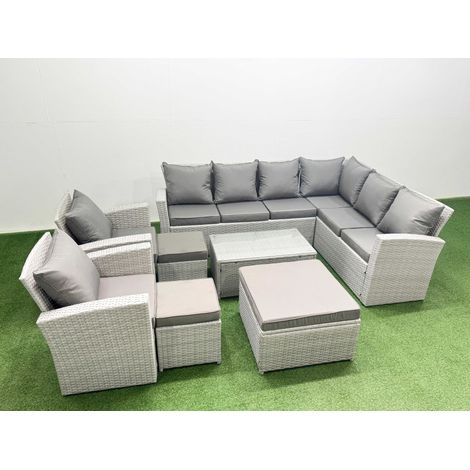 Fimous Garden Outdoor PE Rattan Furniture Set 11 Seater Rattan Garden Sofa Set with 3 Footstools Light Grey Mixed (1/4)