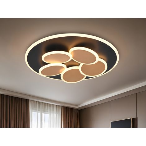 LED Deckenleuchte MANDALA Schwarz Gold mit Fernbedienung & Tageslicht Ø 49cm