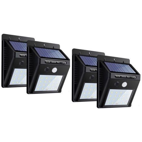Lot De 4 Spots Led D'extérieur Avec Panneau Solaire Et Détecteur De Mouvement, Crépuscule (1/4)