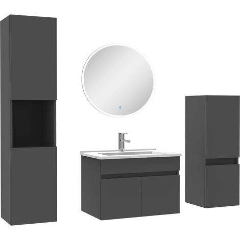 Ocean Meubles simple vasque 60cm,meuble acve colonne et miroir rond Anthracite (1/5)