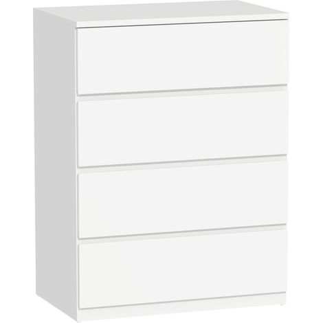 Cassettiera 4 Cassetti in Truciolato con Guide in Metallo e Maniglie Scanalate, 60x40x80 cm, Bianco