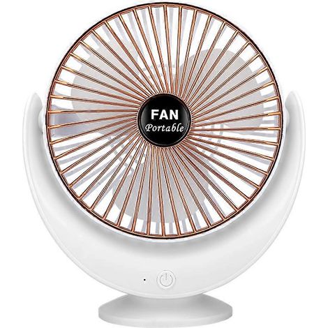 Ventilateur rechargeable à batterie, flux d'air puissant, longue autonomie, petit ventilateur de bureau USB - Blanc doré (1/5)