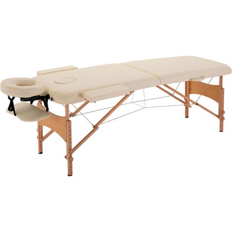 Lettino da massaggio, divano da massaggio pieghevole, panca da massaggio regolabile in altezza, lettino da massaggio con poggiatesta, per spa, salone, similpelle, legno, crema. Consegna a domicilio. (1/5)