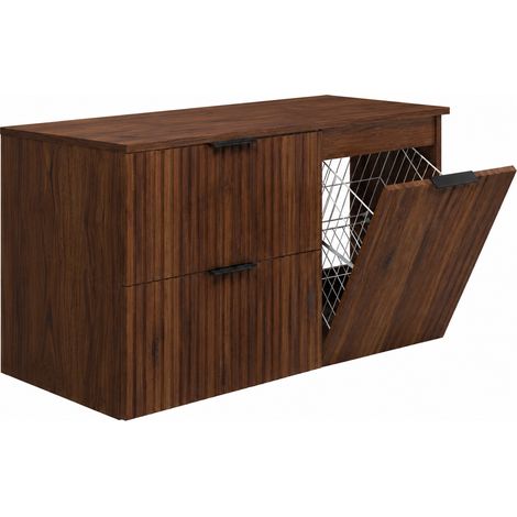 Set bagno Flow 120 cm con portabiancheria, rovere craft, maniglie dorate (1/5)