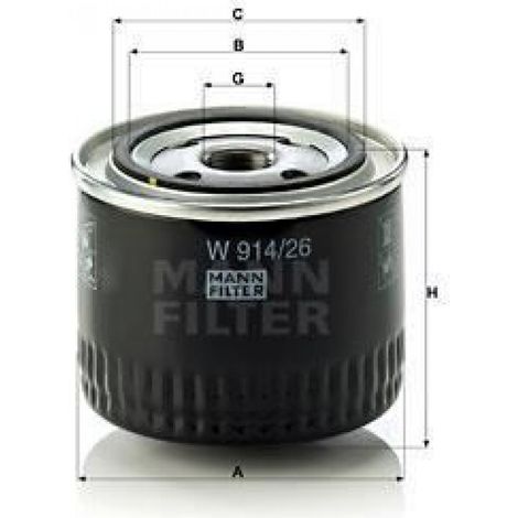 Filtre à Huile W914/26 - Compatible Moteur Diesel et Essence - Pour Entretien Routinier - 1 Pièce