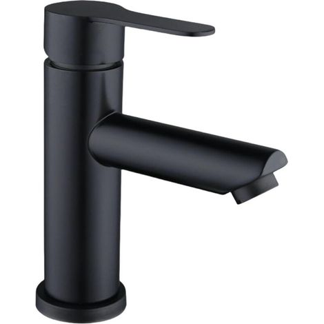 Robinet d'eau chaude et froide à levier unique, en acier inoxydable noir, à bec droit, monotrou, avec tuyau de 60 cm (1/5)