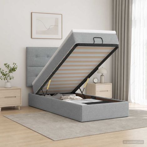 Cama tipo otomana con colchón y LED Gris Claro 100 x 200 cm (1/5)