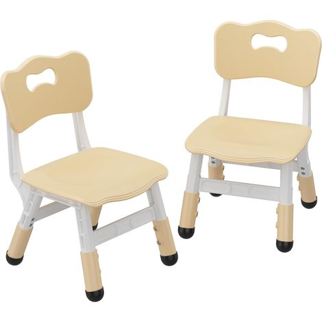 Chaise Enfant Réglable en Hauteur 3 Niveaux, Tabouret Ergonomique en Plastique Antidérapant Empilable, Lot de 2 Chaises Marron
