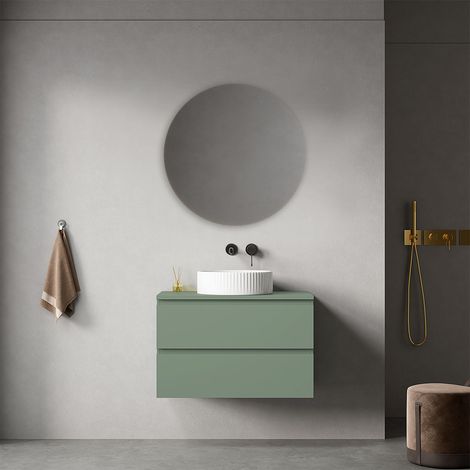 Mobile bagno sospeso 80 cm Verde Salvia per Lavabo d'appoggio Specchio Tondo - Fiji Paint Top (1/4)