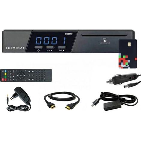 Récepteur satellite HD SERVIMAT VEGA II + Carte TNTSAT V6 + Câble 12V + Déport IR + Câble HDMI + Adaptateur Alimentation Chargeur 12V (1/4)
