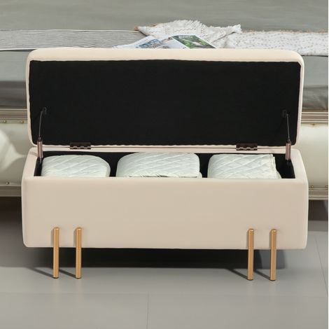 Panca contenitore effetto velluto, 100 x 40 x 42 cm, beige HAVRYA (1/5)