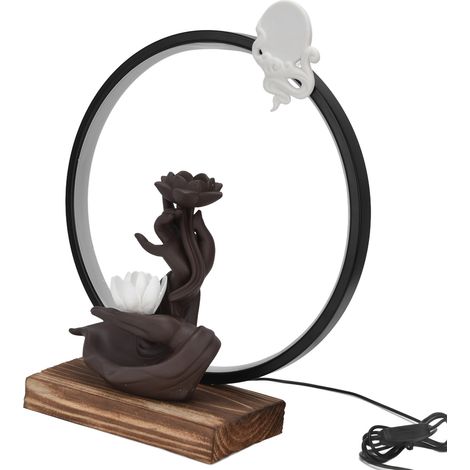 Brûleur d'encens Bouddha USB avec LED, diffuseur à contre-courant pour décoration intérieure, ornement lotus blanc