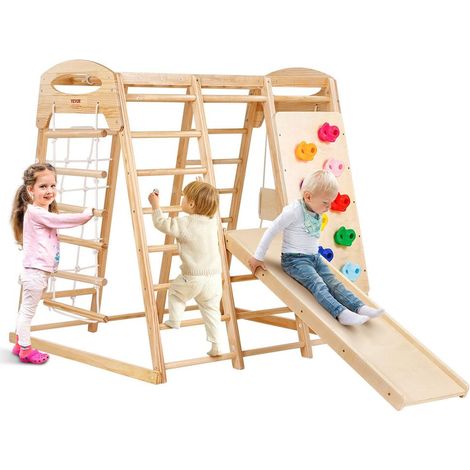 Aire de Jeux Intérieure 7 en 1 Enfant Structure d'Escalade en Bois de Pin Massif Toboggan Balançoire (1/5)
